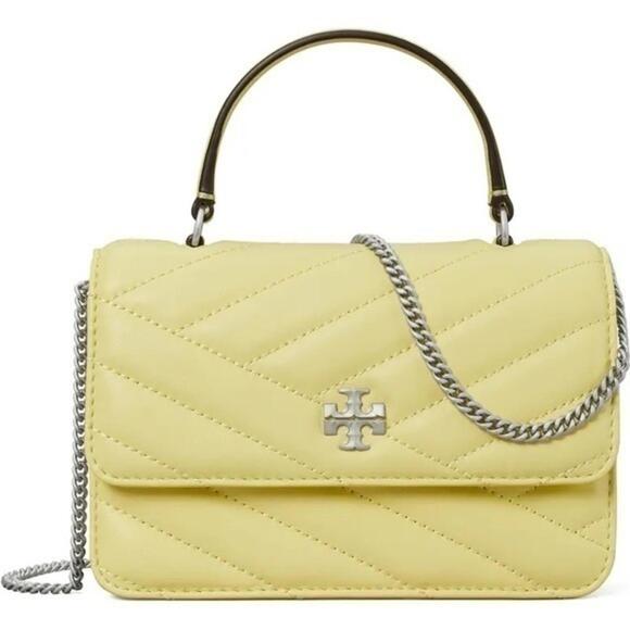 Tory Burch Mini Kira Chevron Quilted Leather Top Handle Wallet PASTEL YELLOW - Picture 1 of 9